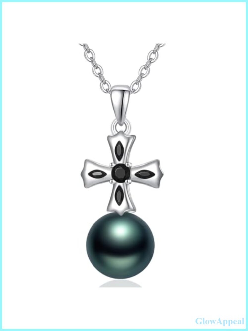 925 Sterling Silver Tahitian Black Pearl Cross Necklace Pendant Jewelry Gift